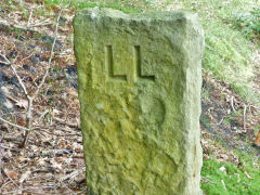 Boundary stone LL (Lord Llanover)<br>near Hollybush Cottage, Cwmcarn, July 2011